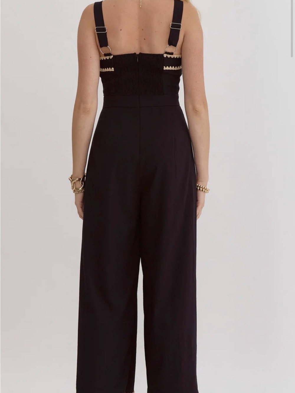 Black Square-Neck Wide Leg Jumpsuit with Contrast Trim - Picture 3 of 5